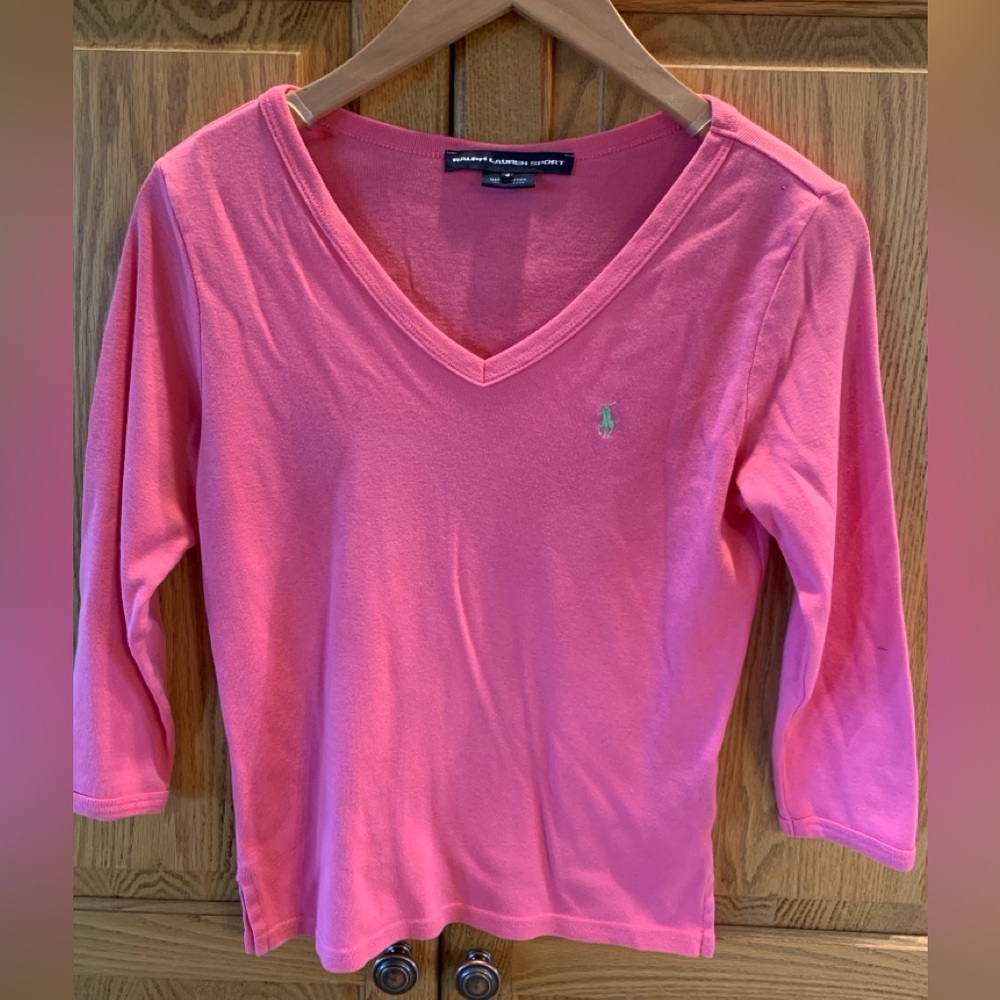 Pink V-Neck Ralph Lauren Sport 3/4 Sleeve Women's Top